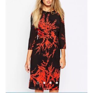 Whistles Phoebe Fern Print long sleeve Bodycon Dress size 4